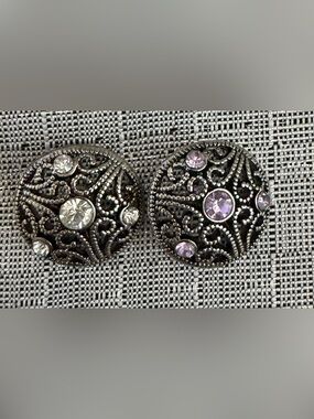 Interchangeable Snap Charms with Light Purple and Clear Stones
